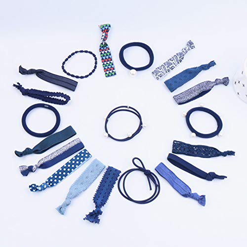 Anillos para el pelo de 20 nudos, de piel enlatada con encaje impreso de colores mixtos, cabeza de anillo Uniform code azul marino