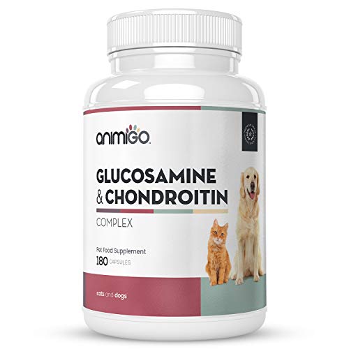 Animigo Glucosamina y Condroitina 500mg 180 Cápsulas | Suplemento Antiinflamatorio para Perros y Gatos Natural con Vitamina C y para Articulaciones, Huesos, Dientes, Cartílagos y Movilidad General