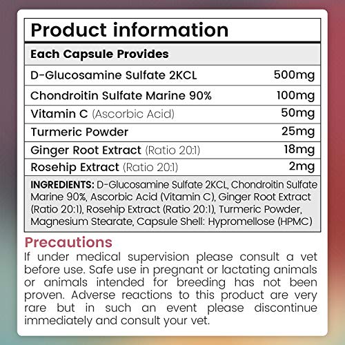Animigo Glucosamina y Condroitina 500mg 180 Cápsulas | Suplemento Antiinflamatorio para Perros y Gatos Natural con Vitamina C y para Articulaciones, Huesos, Dientes, Cartílagos y Movilidad General
