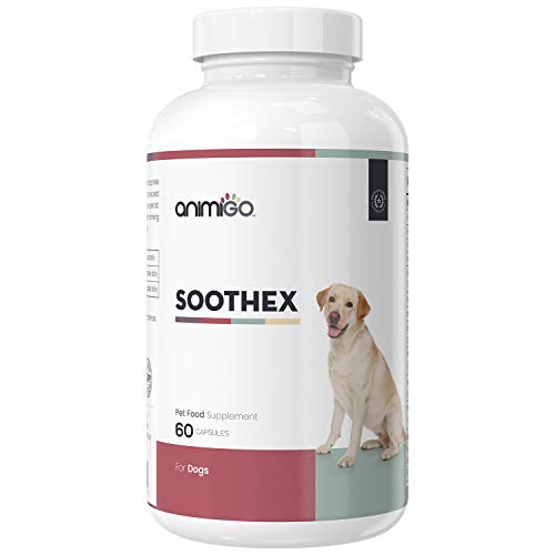 Animigo Soothex para Perros | Suplemento Relajante con Vitaminas B y Aminoácidos Esenciales | Situaciones de Estrés y Ansiedad | Fórmula Natural Calmante No Somnífera | 60 Cápsulas