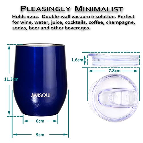 AniSqui Taza de café térmica ecológica de Acero Inoxidable de Doble Pared, (350mL 12oz Taza café de Reutilizable con Tapa), Taza de térmica para café
