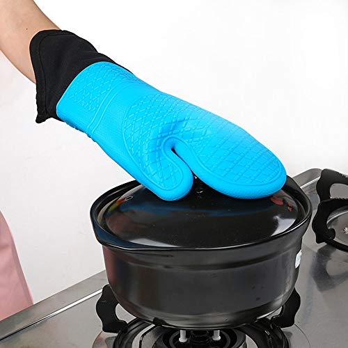Anmy Guantes De Cocina Un Conjunto De Calor De Silicona Guantes Aislantes Horno De La Cocina Mitt 450 ° F con El Fin De Amortiguar El Bicarbonato De Cacerola De La Parrilla De Cocción (Color : Blue)