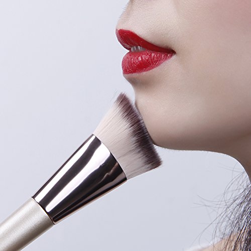 Anmyox Cepillo de maquillaje para la barbilla de cara suave y cosmética, curva en ángulo, brocha para base de maquillaje Kabuki para mezclar crema líquida o polvo, herramienta de maquillaje de belleza