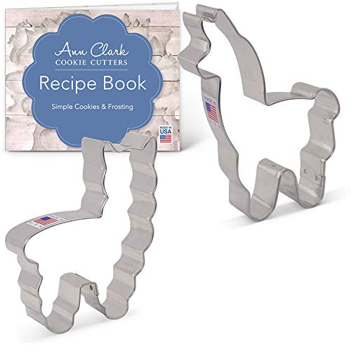 Ann Clark Cookie Cutters Juego de 2 cortadores de galletas llama/alpaca con libro de recetas - Acero fabricado en EE. UU.