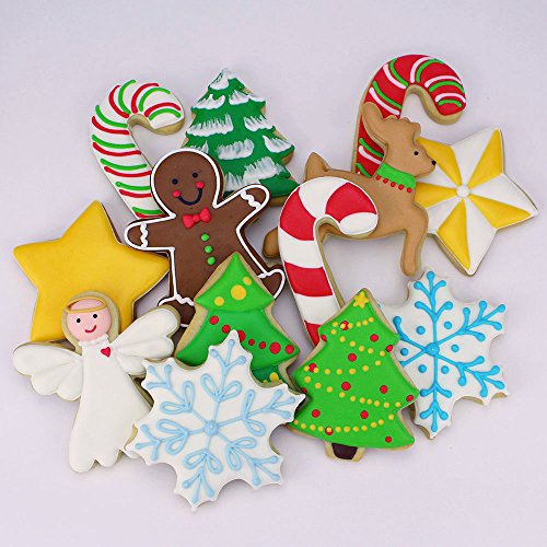 Ann Clark Cookie Cutters Juego de 7 cortadores de galletas Navidad con libro de recetas, copo de nieve, estrella, árbol de Navidad, hombre de jengibre, ángel, reno y bastón de caramelo