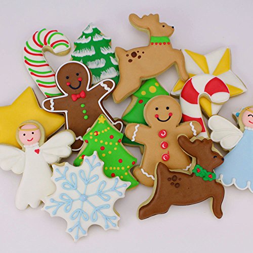 Ann Clark Cookie Cutters Juego de 7 cortadores de galletas Navidad con libro de recetas, copo de nieve, estrella, árbol de Navidad, hombre de jengibre, ángel, reno y bastón de caramelo