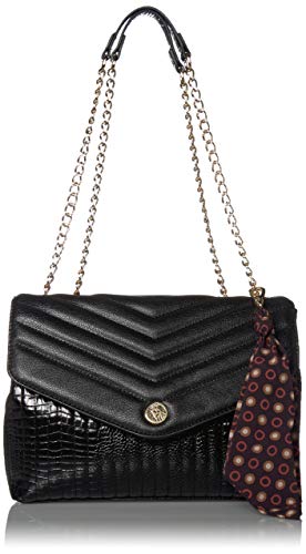 Anne Klein bolsa de hombro con solapa de cadena, Negro (Negro), Talla única