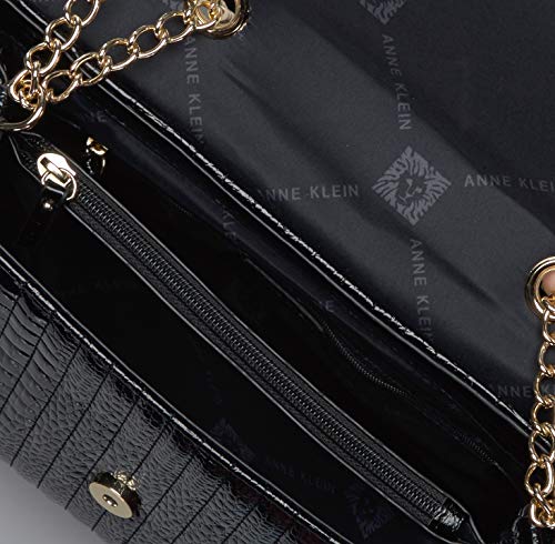 Anne Klein bolsa de hombro con solapa de cadena, Negro (Negro), Talla única