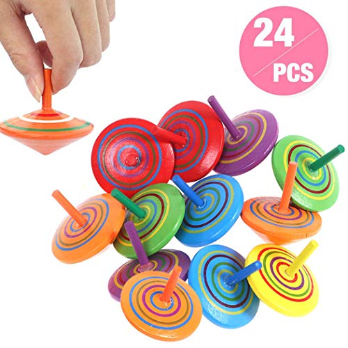 Annhao Peonza de Madera de Colores 24 Piezas, Peonza trompo, Juguetes para niños, Juego de peonzas, Creativo Juguete, Regalos para Comuniones, Niños, Niñas, Fiesta cumpleaños favores (6 Colores)