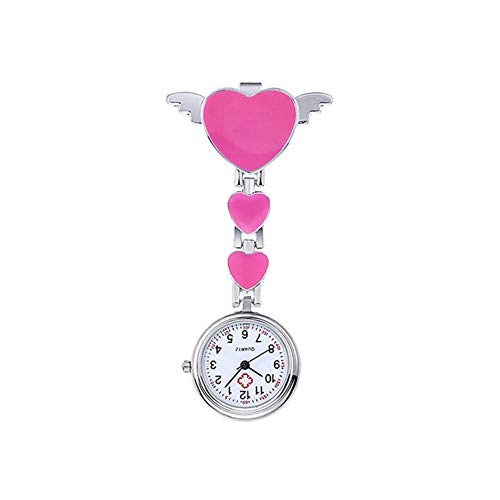 Anoauit Reloj de Enfermera Mujer portátil Mujer de Acero Inoxidable Señora Cute Love Heart Cuarzo Fob Broche Reloj Reloj de Enfermera Doctor Reloj Fob-Rosado