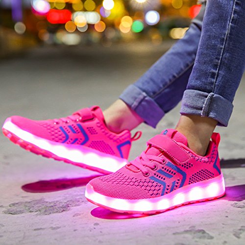 Ansel-UK LED Zapatos Verano Ligero Transpirable Bajo 7 Colores USB Carga Luminosas Flash Deporte de Zapatillas con Luces Los Mejores Regalos para Niñas Niños Cumpleaños Navidad Reyes Mango