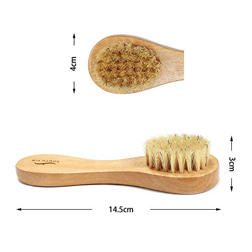 Anself Cepillo Facial Mango de Madera Cerdas Naturales Cepillo de limpieza Facial Masaje Cepillos de limpieza Profunda