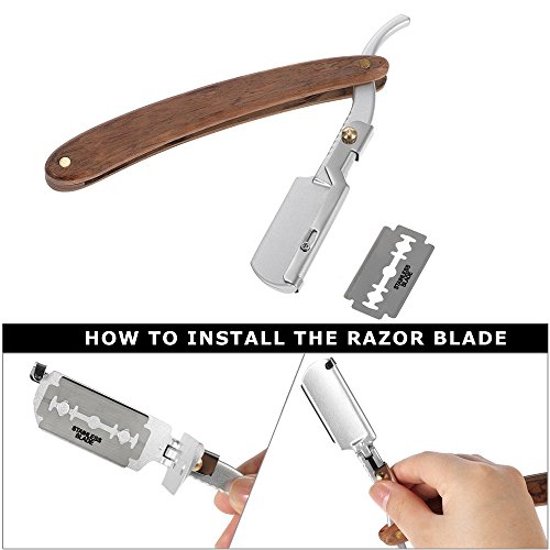 Anself - Kit Afeitado (Navaja + Brocha de Afeitar + Soporte + Cinturón de Piel)