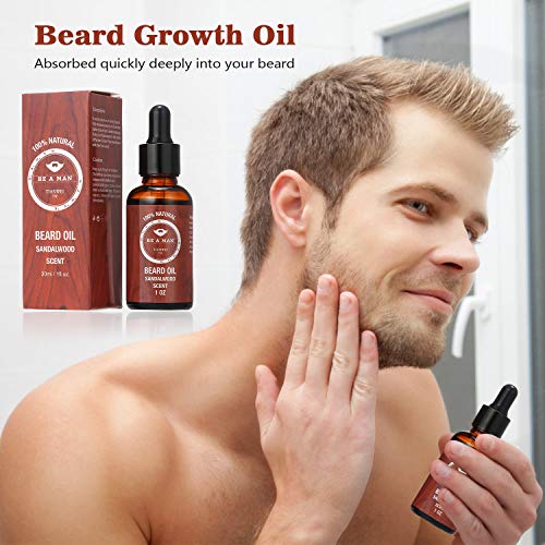 Anself Kit Completo de Barba para Hombres 4 Pcs/Juego Kit de Cuidado de Barba con Rodillo para Barba, Aceite para Crecimiento de Barba, Cepillo para Barba y Peine para Barba