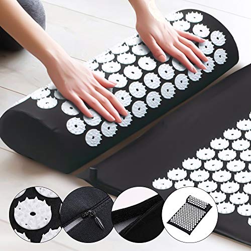 Anself Massage Mat Spike Acupuncture Pad Esterilla de masaje para aliviar el estrés y el dolor, cojín de acupresión, esterilla de yoga con almohada