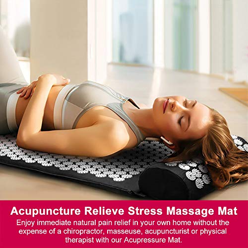 Anself Massage Mat Spike Acupuncture Pad Esterilla de masaje para aliviar el estrés y el dolor, cojín de acupresión, esterilla de yoga con almohada