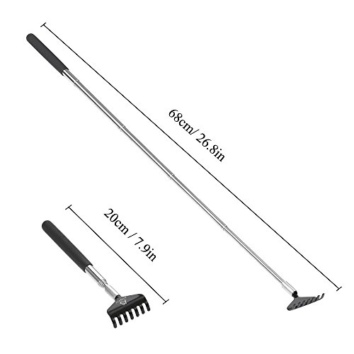 Anself Telescópico Back Scratcher Massager Metal Compacto Extensible 5 Sección 20-68cm Negro