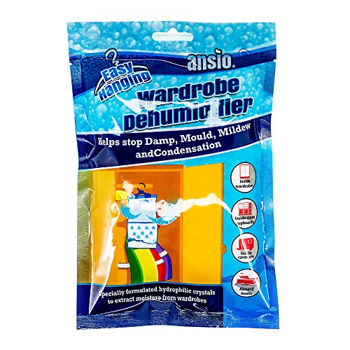 ANSIO Deshumidificador para Armario Colgante, Eliminador de Condensación, Absorbente de Humedad, Deshumidificadores para Humedad, Moho, Humedad en Armario, Dormitorio, Caravana, Baño, Sótano - 210 g Paquete de 6