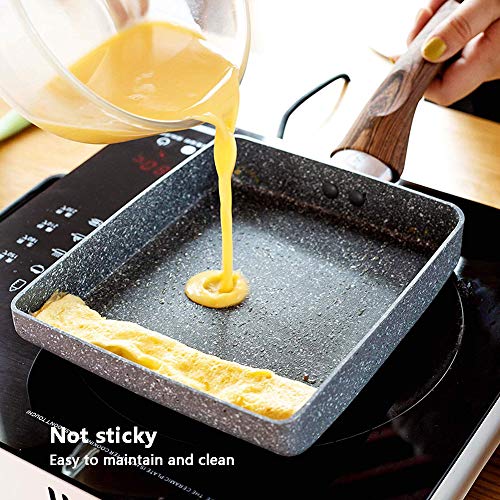 Antiadherente Sarten Takoyaki Japonesa Portátil Sartén Cuadrado del Huevo Escalfado Pequeña Cocina, Sarten Tortilla Patata,Gris