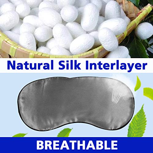 Antifaz para Dormir, [2PC]Antifaz de Viaje para Dormir con tapón de oído y Ajustable Correa, 100% Tela de Seda Natural y algodón Puro (Negro y Gris)