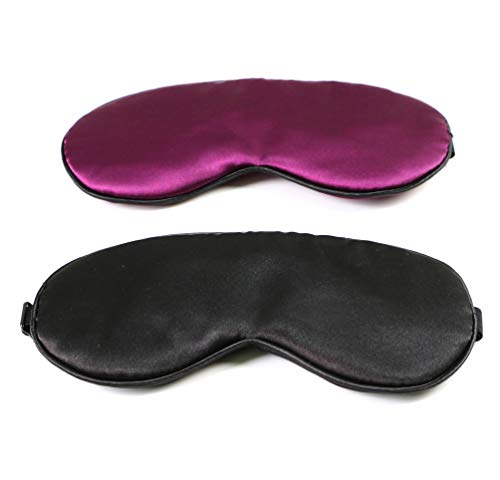 Antifaz para Dormir, Antifaces Seda Anti-Luz Cómoda, Máscara Agradable para Mujeres y Hombres, 2 Piezas, Negro y Morado