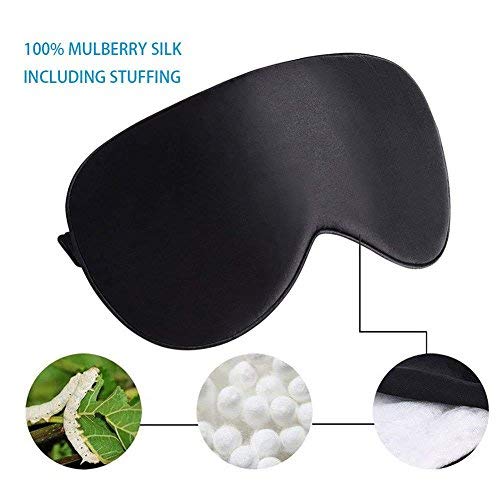 Antifaz para Dormir con Antifaz de Gel, JAANY 100% Seda Pura Anti-Luz Máscara de Ojos, Máscara de Dormir con Tapón de Oído y Ajustable Correa