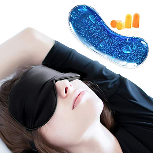 Antifaz para Dormir con Antifaz de Gel, JAANY 100% Seda Pura Anti-Luz Máscara de Ojos, Máscara de Dormir con Tapón de Oído y Ajustable Correa