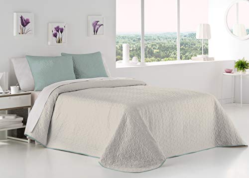 ANTILO TEXTIL Colcha BOUTI Reversible Palermo (BEIG/Agua, 250x270 (+2 Fundas cojín 50x70))