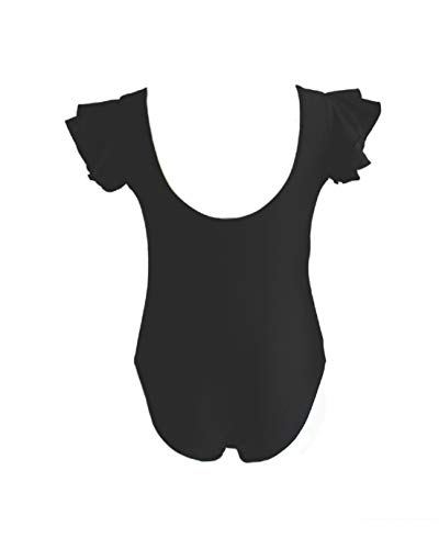 ANUKA Body niña con Dos Volantes en el Hombro, Tejido elástico en Lycra. Made IN Spain (Negro, 12 años)