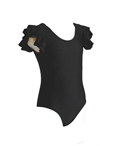 ANUKA Body niña con Dos Volantes en el Hombro, Tejido elástico en Lycra. Made IN Spain (Negro, 12 años)