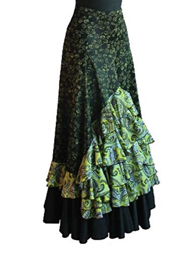 Anuka Falda de Mujer para la Danza Flamenco o sevillanas (Verde, XL)