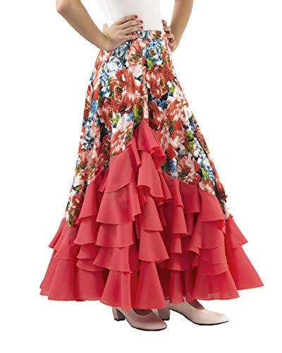 Anuka Falda de Mujer para Practicar Danza Flamenco o sevillanas (Salmón/Coral, S)