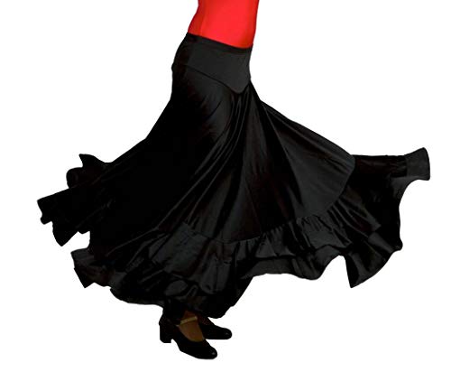 ANUKA Falda Profesional de Mujer para Danza Flamenca. Mucho Vuelo con 7 Metros de Tela. Peso Ideal para los giros. Fabricada en España (Negro/Negro, L)