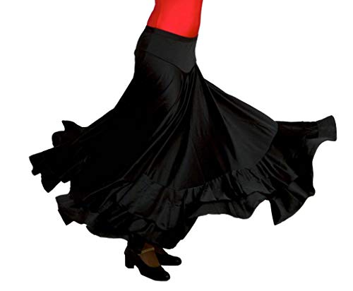 ANUKA Falda Profesional de Mujer para Danza Flamenca. Mucho Vuelo con 7 Metros de Tela. Peso Ideal para los giros. Fabricada en España (Negro/Negro, M)