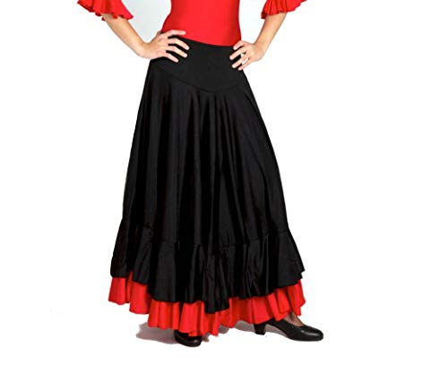 ANUKA Falda Profesional de Mujer para Danza Flamenca. Mucho Vuelo con 7 Metros de Tela. Peso Ideal para los giros. Fabricada en España (Rojo/Negro, L)