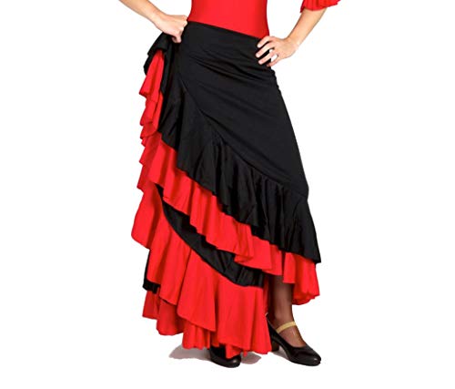 ANUKA Falda Profesional de Mujer para Danza Flamenca. Mucho Vuelo con 7 Metros de Tela. Peso Ideal para los giros. Fabricada en España (Rojo/Negro, L)