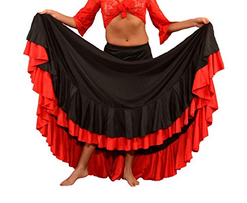 ANUKA Falda Profesional de Mujer para Danza Flamenca. Mucho Vuelo con 7 Metros de Tela. Peso Ideal para los giros. Fabricada en España (Rojo/Negro, L)