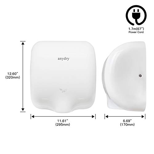 anydry AD2800 Secador de Manos automático de Alta Velocidad, Caja de Acero Inoxidable, secador de Manos eléctrico de Servicio Pesado, 1450W, 220V (Blanco)