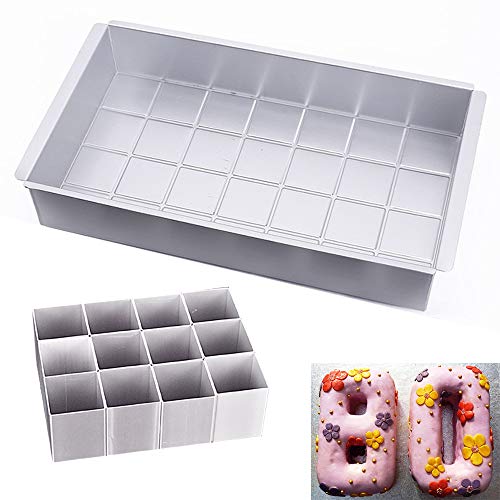 AOBETAK Juego de moldes para tartas (aluminio, rectangulares, ajustables, para bodas, cumpleaños, Navidad, etc. Letras grandes antiadherentes, números de alfabeto, formas de horneado,plateado