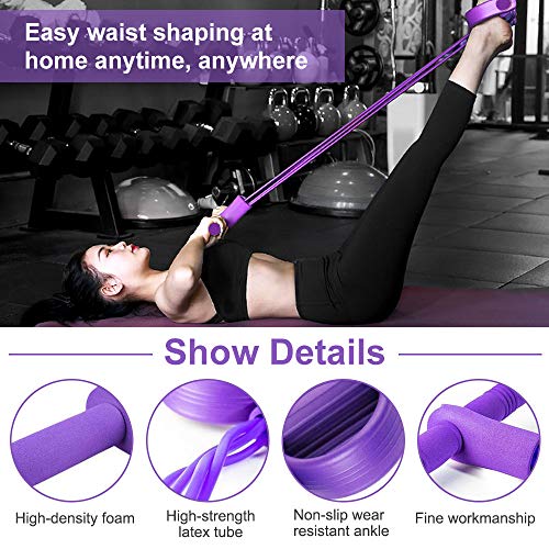 AODOOR Cuerda de Tensión Multifunción, Cuerda para Ejercitar Piernas, Elástico Pedal de pie Banda de Entrenamiento, 4 Tubos Pierna Ejercitador Entrenamiento Elástico de la Cuerda del Tirón