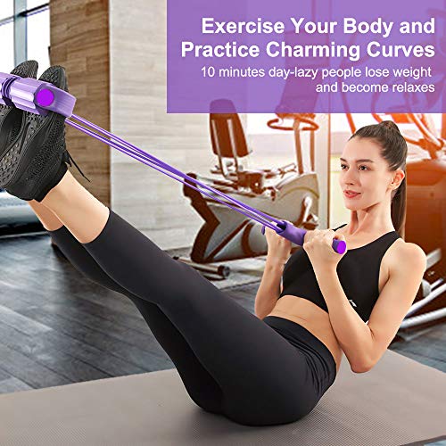 AODOOR Cuerda de Tensión Multifunción, Cuerda para Ejercitar Piernas, Elástico Pedal de pie Banda de Entrenamiento, 4 Tubos Pierna Ejercitador Entrenamiento Elástico de la Cuerda del Tirón