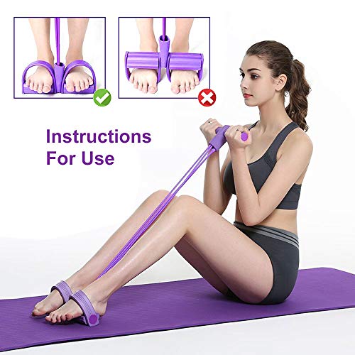 AODOOR Cuerda de Tensión Multifunción, Cuerda para Ejercitar Piernas, Elástico Pedal de pie Banda de Entrenamiento, 4 Tubos Pierna Ejercitador Entrenamiento Elástico de la Cuerda del Tirón