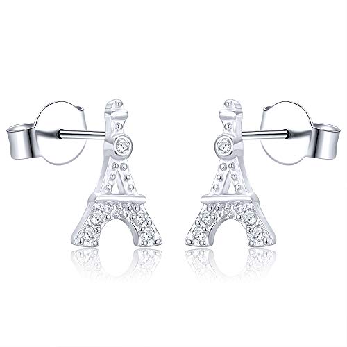 AoedeJ Pendientes hipoalergénicos de la Torre Eiffel de París, pendientes pequeños de plata de ley 925, regalo para mujer (Estilo 2)