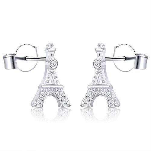 AoedeJ Pendientes hipoalergénicos de la Torre Eiffel de París, pendientes pequeños de plata de ley 925, regalo para mujer (Estilo 2)