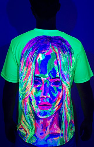 aofmoka Verde Modelo Holywood Pelo Rizado Fluorescente Blacklight Reactivo Camiseta
