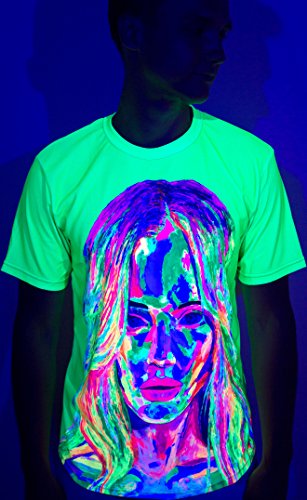 aofmoka Verde Modelo Holywood Pelo Rizado Fluorescente Blacklight Reactivo Camiseta