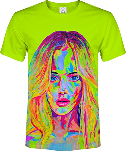 aofmoka Verde Modelo Holywood Pelo Rizado Fluorescente Blacklight Reactivo Camiseta