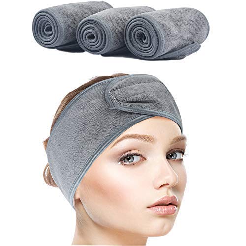 AOI Diadema de SPA para Mujer, Paquete de 3, Venda Facial de Tela de Terry Suave Ajustable Gris, Diadema para Maquillaje, Lavado de Cara y Ducha (Gris)