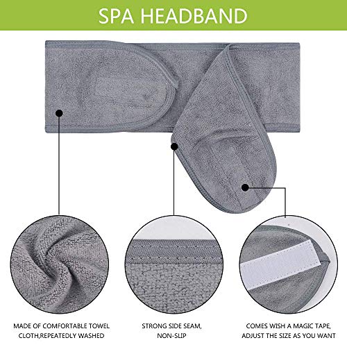 AOI Diadema de SPA para Mujer, Paquete de 3, Venda Facial de Tela de Terry Suave Ajustable Gris, Diadema para Maquillaje, Lavado de Cara y Ducha (Gris)
