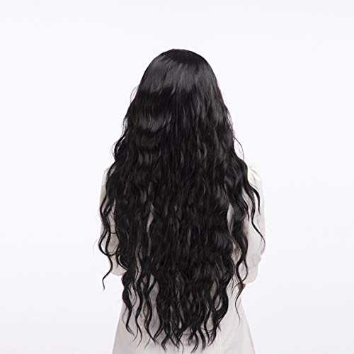 AOMOSA Pelucas de pelo ondulado largo y rizado negro natural de 28 pulgadas para mujer Peluca sintética de fibra resistente al calor para peluca diaria